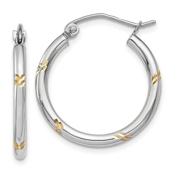 Kazi Luxury 14k White Gold and Yellow Rhodium D/C Hoop Earrings